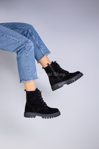 Фото Ботинки женские замшевые черные, на шнурках и с замком, на цигейке 6701-5ц/36 7