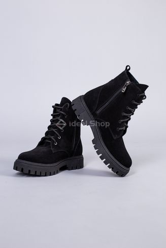 Фото Ботинки женские замшевые черные, на шнурках и с замком, на цигейке 6701-5ц/36 11