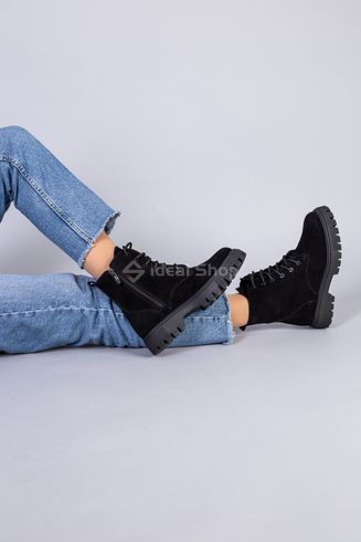 Фото Ботинки женские замшевые черные, на шнурках и с замком, на цигейке 6701-5ц/36 5