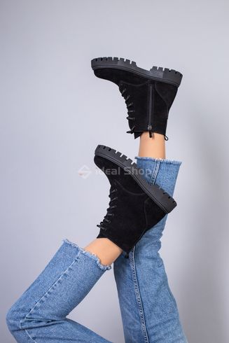 Фото Ботинки женские замшевые черные, на шнурках и с замком, на цигейке 6701-5ц/36 8