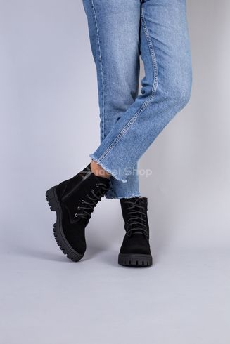 Фото Ботинки женские замшевые черные, на шнурках и с замком, на цигейке 6701-5ц/36 3
