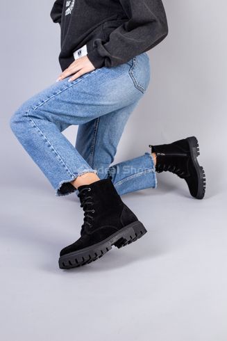 Фото Ботинки женские замшевые черные, на шнурках и с замком, на цигейке 6701-5ц/36 4
