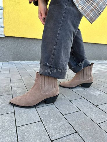 Фото Ботинки ковбойки женские замшевые цвета капучино на каблуке демисезонные 3602-1д/36 3