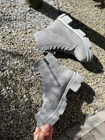 Фото Ботинки женские замшевые серого цвета на шнурках и с замком 5551-4д/36 6