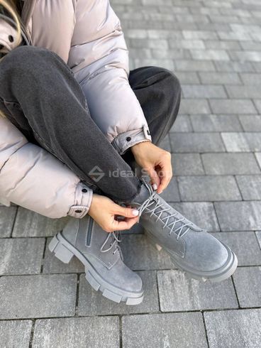 Фото Ботинки женские замшевые серого цвета на шнурках и с замком 5551-4д/36 3