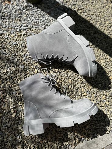 Фото Ботинки женские замшевые серого цвета на шнурках и с замком 5551-4д/36 7