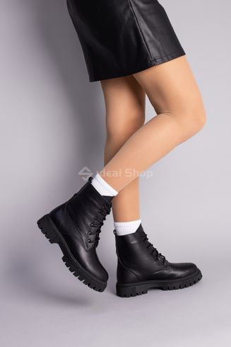 Фото Черевики жіночі шкіряні чорного кольору на шнурках, зимові 6700-1з/36 2