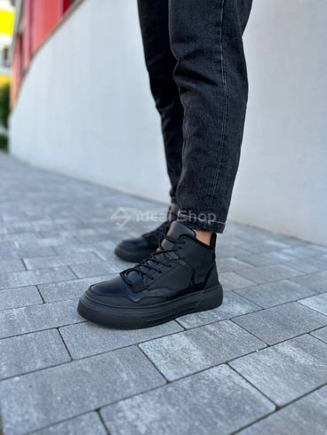 Фото Ботинки мужские кожаные черные на черной подошве демисезонные 2401-1д/40 2