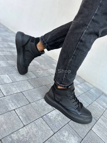 Фото Ботинки мужские кожаные черные на черной подошве демисезонные 2401-1д/40 3