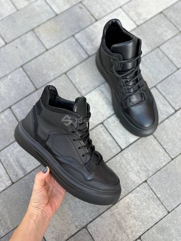 Фото Ботинки мужские кожаные черные на черной подошве демисезонные 2401-1д/40 12