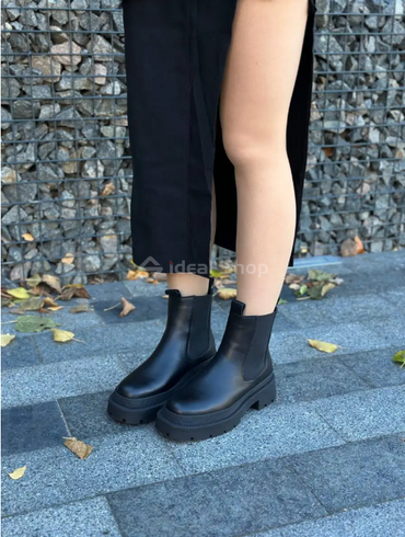 Foto Czarne skórzane buty zimowe damskie Chelsea z czarną podeszwą 9945з/36 5