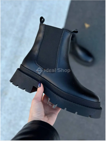 Foto Czarne skórzane buty zimowe damskie Chelsea z czarną podeszwą 9945з/36 3