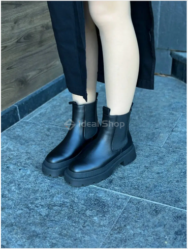 Foto Czarne skórzane buty zimowe damskie Chelsea z czarną podeszwą 9945з/36 6