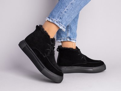 Фото Ботинки женские замшевые черные на шнурках, зимние 7370з/36 1