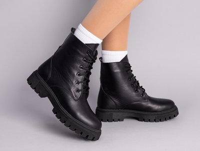 Фото Ботинки женские кожаные черного цвета на шнурках, зимние 6700-1з/36 1