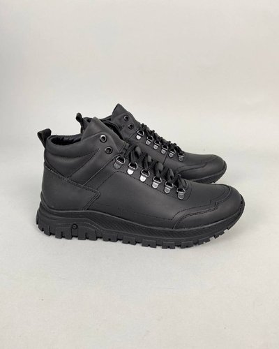 Foto Męskie skórzane czarne buty zimowe do kostki 8028з/40 1