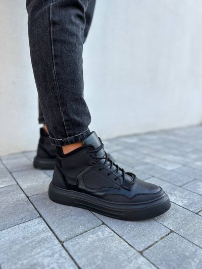 Foto Skórzane czarne buty męskie na czarnych podeszwach wielosezonowe 2401-1д/40 1