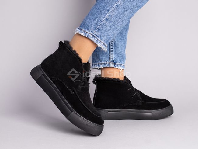Фото Ботинки женские замшевые черные на шнурках, зимние 7370з/36 1