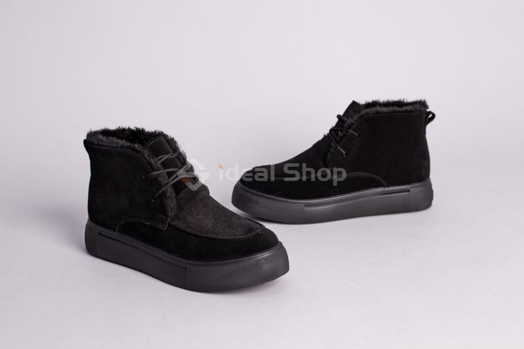 Фото Ботинки женские замшевые черные на шнурках, зимние 7370з/36 7